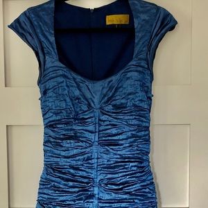 Blue Ruched Nicole Miller Cocktail Dress